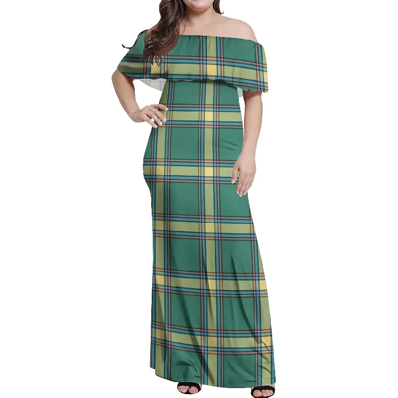 Crazy Deals Alberta Province Canada Tartan Off Shoulder Long Dress