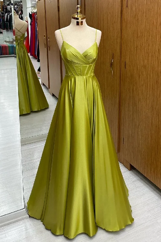 Deal Alert Olive Green Corset Lace-Up A-Line Long Formal Dress