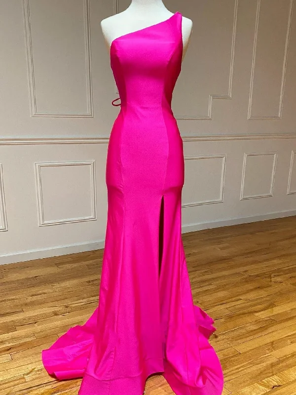 Value Deals Pink Mermaid One Shoulder Long Prom Dress