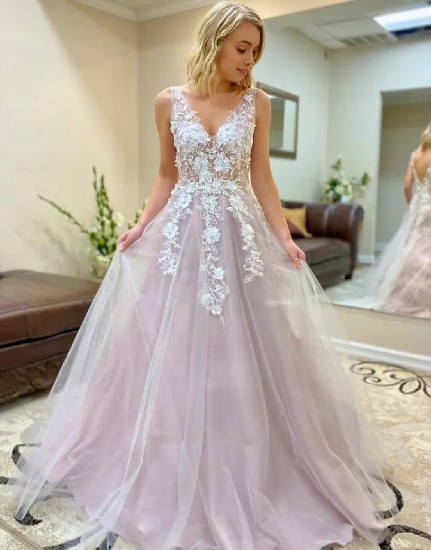 Value Deals A-Line Floor Length Prom Evening Dress With Appliques