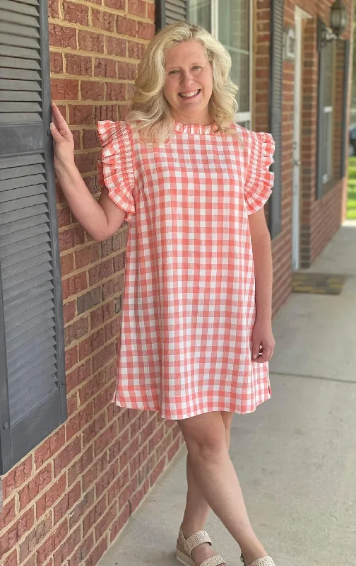 Final Sale Jodifl Gingham Shift Dress - Coral
