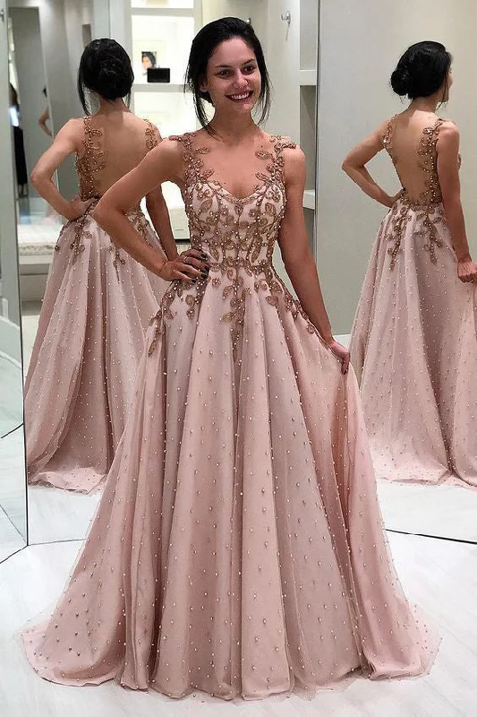 Markdown Madness A-Line Straps Beading Appliques Long Prom Dresses N1815