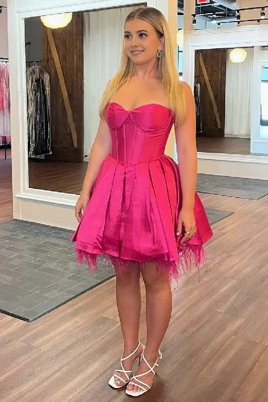 Savings Galore Neon Pink Feathers Sweetheart A-Line Short Formal Dress