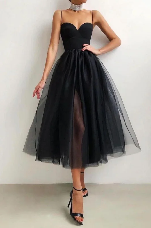 Low Prices Elegant A-line Spaghetti Straps Black Homecoming Dress