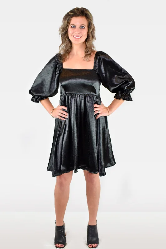 Extra Discounts Satin Square Neck Half Sleeve Babydoll Doll Mini Dress by Entro Clothing