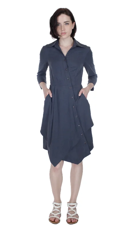 Stock Clearance Asym Placket Double tier Shirtdress