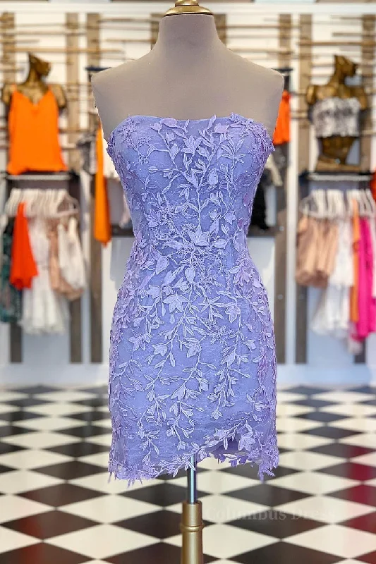 Quick Sale Strapless Lavender Lace Tulip Mini Dress