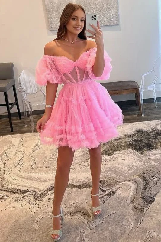 Take Advantage A Line Off the Shoulder Tulle Homecoming Dress