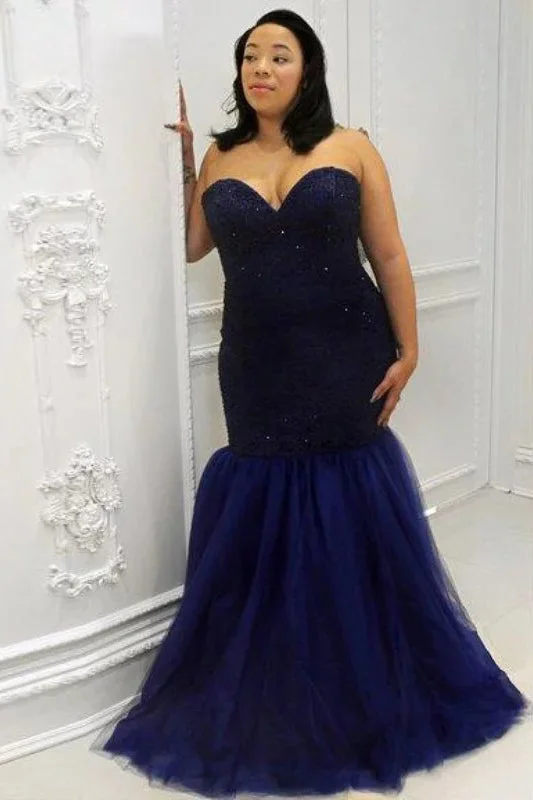Buy More, Save More Mermaid Sweetheart Sleeveless Sequin Floor-Length Tulle Plus Size Prom Dresses N2220
