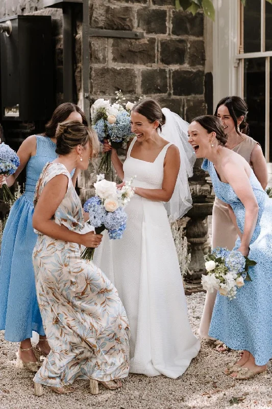 Stock Up and Save Elegant A Line Square Neck White Long Bridal Party Dress