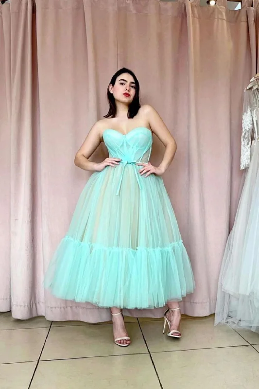 Best Bargains New Design A-line Tea Length Strapless Homecoming Dress