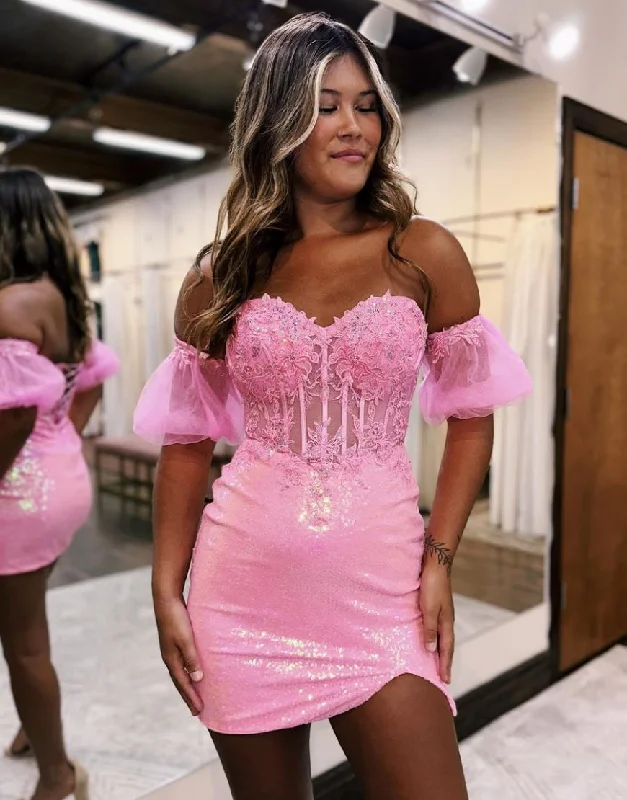 Great Bargains Sparkly Bodycon Lace And Sequin Homecoming Dress with Detachable Sleeves