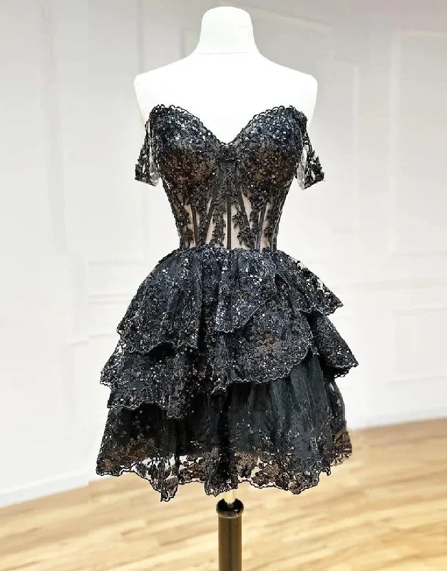 Last Chance Cute A-Line Tiered Short Homecoming Dress With Appliques