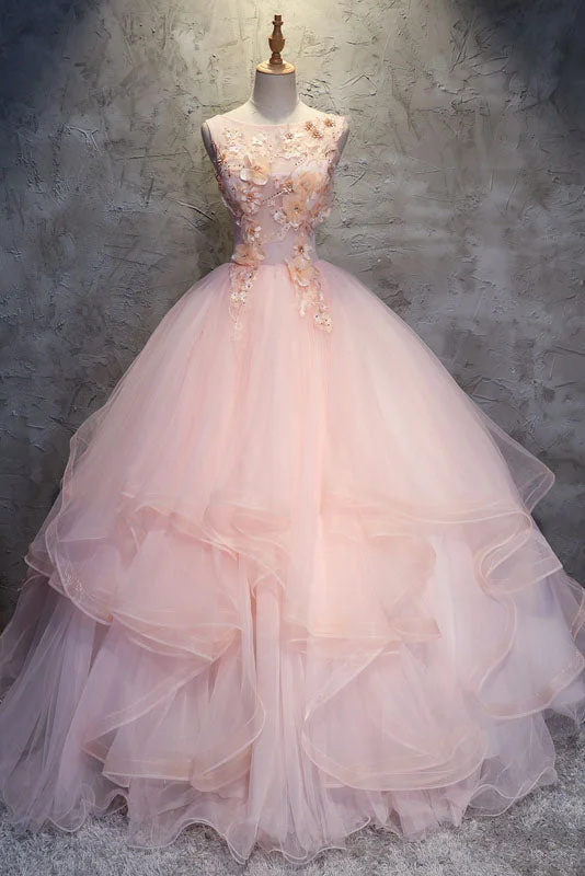 Members Only Ball Gown Long Prom Dresses with Hand Made Flowers Gorgeous Quinceanera Dresses N1607