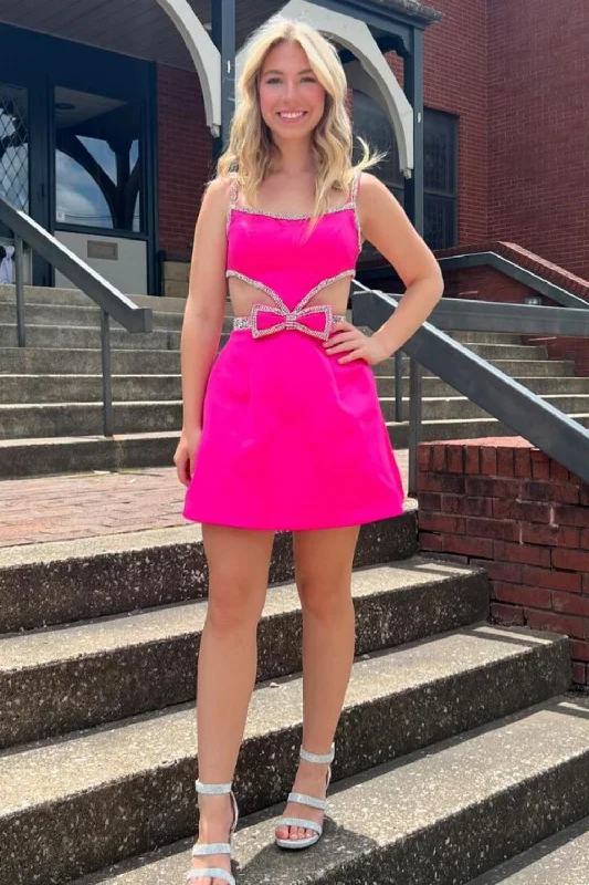 Daily Deals Pretty A-Line Spaghetti Straps Short Homecoming Dress With Bowknot and Beading