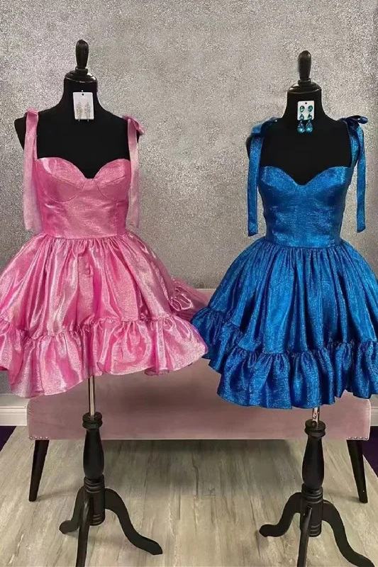 Anniversary Sale Cute Barbie Style A-Line Tie Straps Short Organza Homecoming Dress