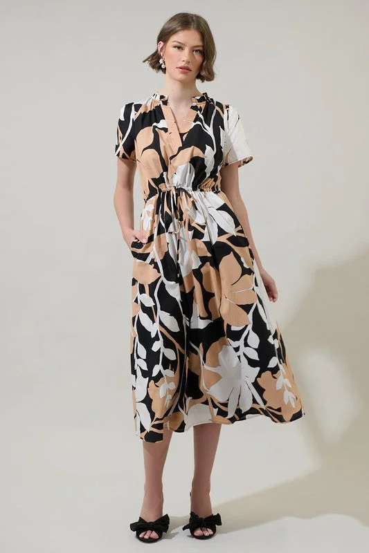 Limited Availability Floral Junice Split Neck Midi Dress