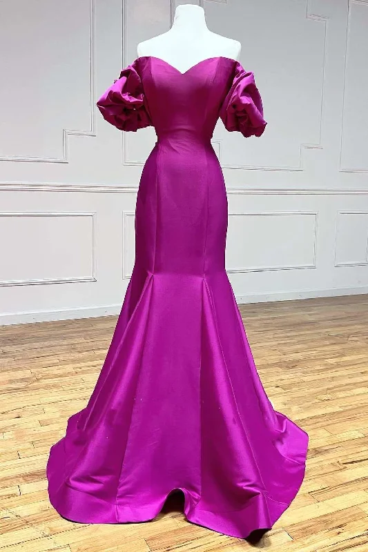 Season Finale Sale Magenta Satin Strapless Trumpet Long Prom Dress