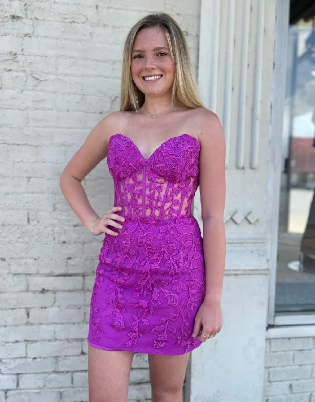 Big Savings Fuchsia Bodycon Sweetheart Lace Homecoming Dress
