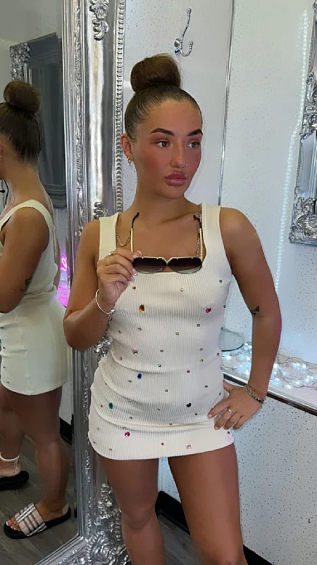 Best Deals Gem Diamante Detailed Fine Ribbed Bodycon Mini Dress