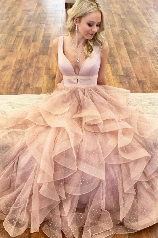 Midnight Sale Gorgeous V-neck Ruffled Prom Dresses Charming Sleeveless Party Dresses N1534