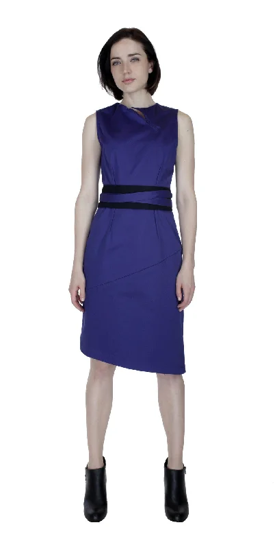 Fantastic Deals Classic Cut Out Dress w/ Reversible Obi Belt / Royal-ish Purple