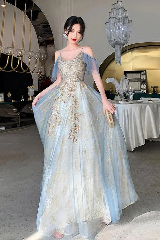 Best Bargains Unique V-Neck Long Tulle Party Dresses with Lace Sexy Sleeveless Long Prom Gown N2103