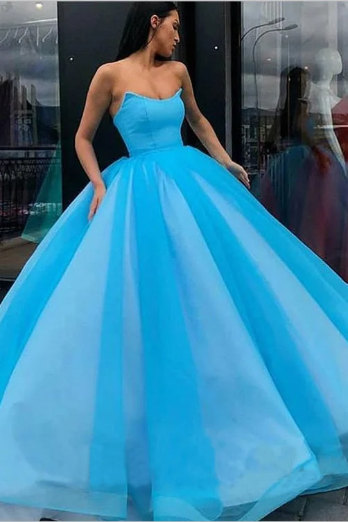 Best Deals Blue Ball Gown Sweetheart Prom Dresses Princess Floor Length Tulle Quinceanera Dresses N2259