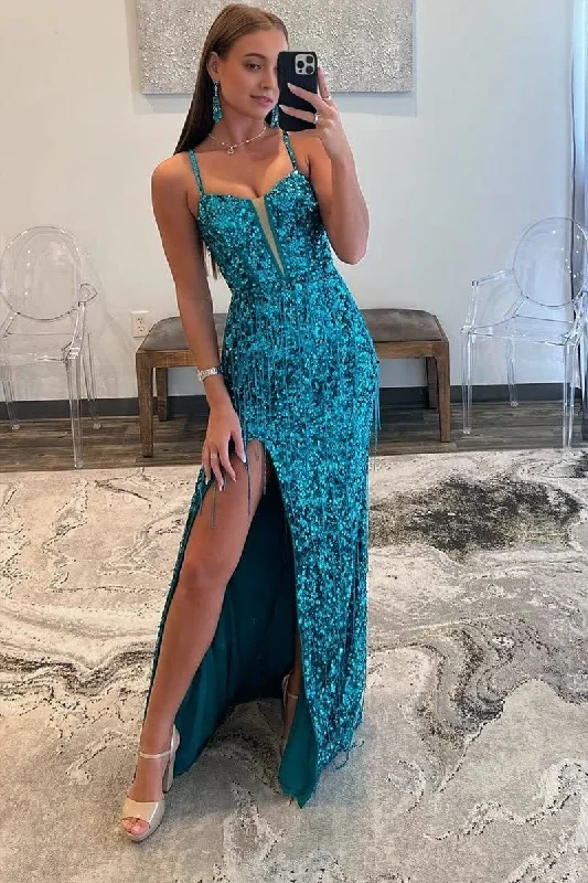 Massive Deals Sparkly Sheath V Neck Sequins Long Prom Dresses With Split