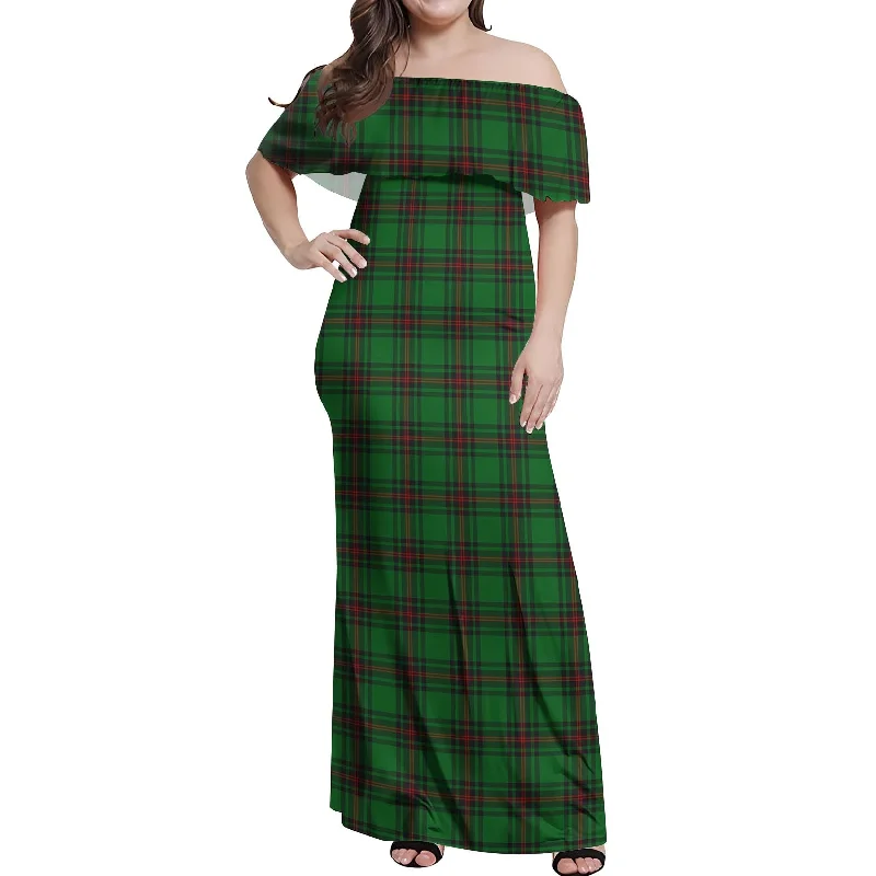 Price Drop Anstruther Tartan Off Shoulder Long Dress