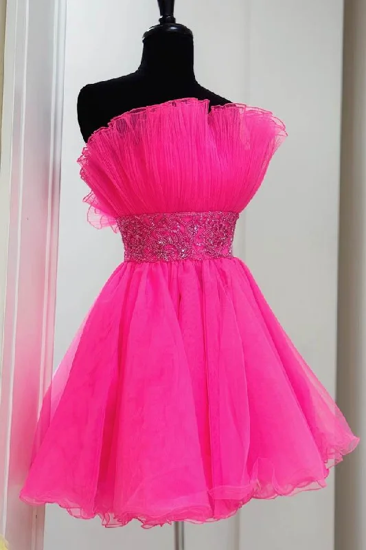Buy More, Save More Hot Pink Strapless A-line Tulle Homecoming Dress