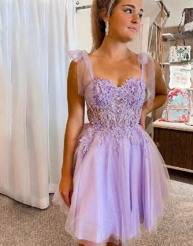 Hot Deal A-Line Tie Straps Short Party Dress With Appliques