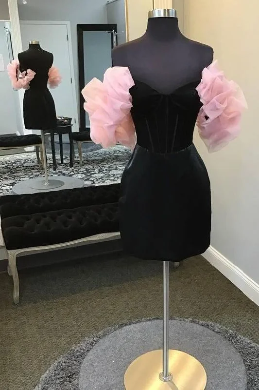 Online Only Black Off the Shoulder Velvet Tight Homecoming Dress