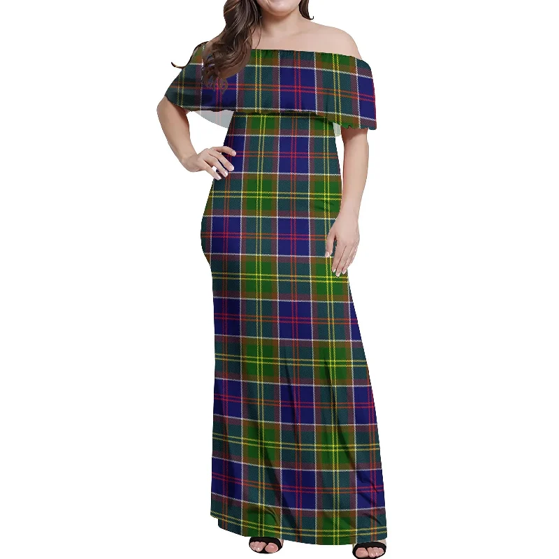 Super Bargain Arnott Tartan Off Shoulder Long Dress