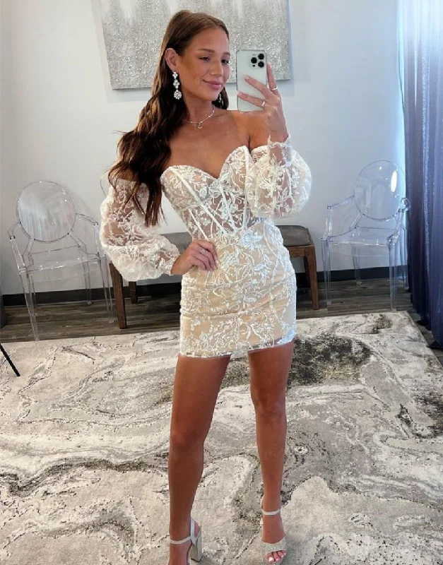 Major Savings Gorgeous Strapless Tight Lace Homecoming Dress With Detachable Sleeves Major Savings Gorgeous Strapless Tight Lace Homecoming Dress With Detachable Sleeves