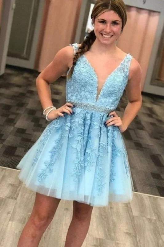 Crazy Deals A-line Deep V-neck Homecoming Dress With Applique