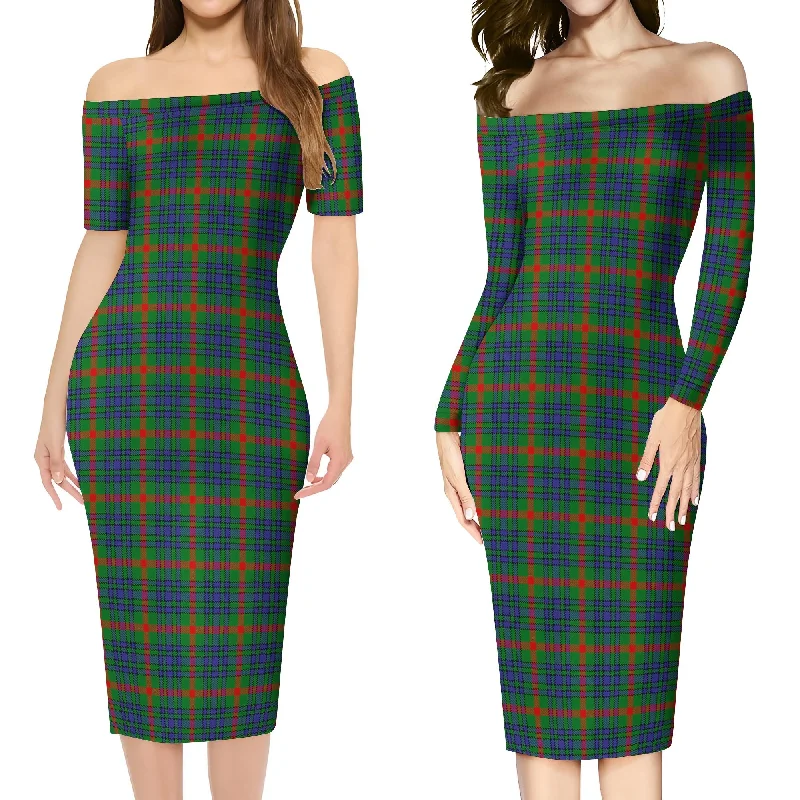 Big Savings Aiton Tartan Off Shoulder Lady Dress