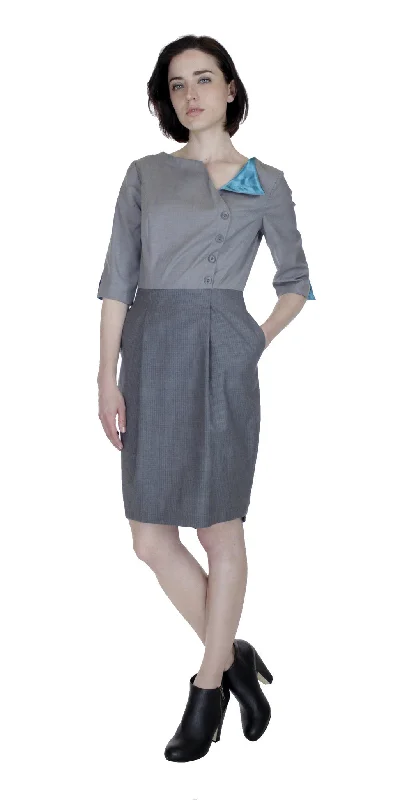 Unbeatable Prices Boat Neck Asym Placket Colorblock Dress/ Grey Combo