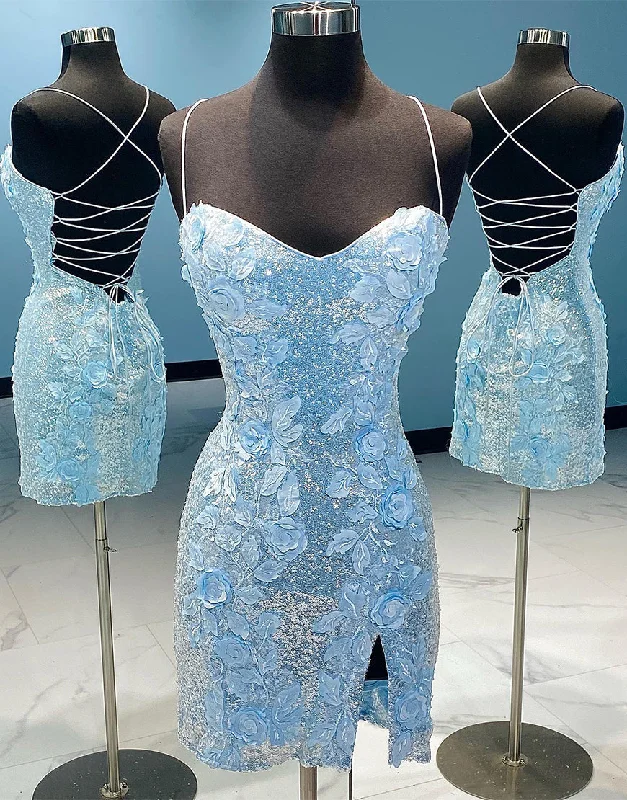Deep Discounts Sheath Sequin Open Back Homecoming Dress with 3D Flowers