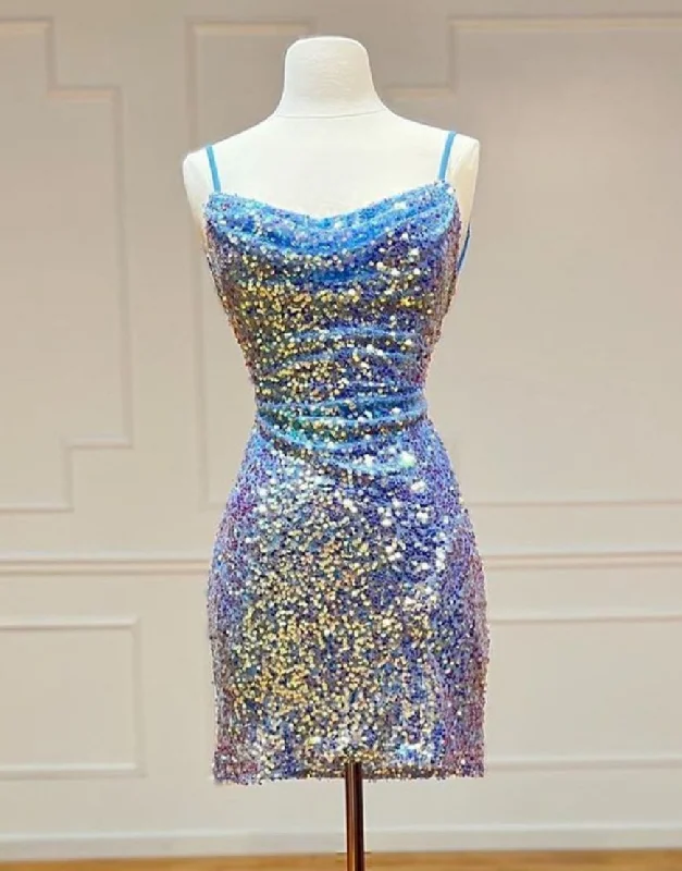 Instant Discount Sparkly Spaghetti Straps Sequin Homecoming Dress