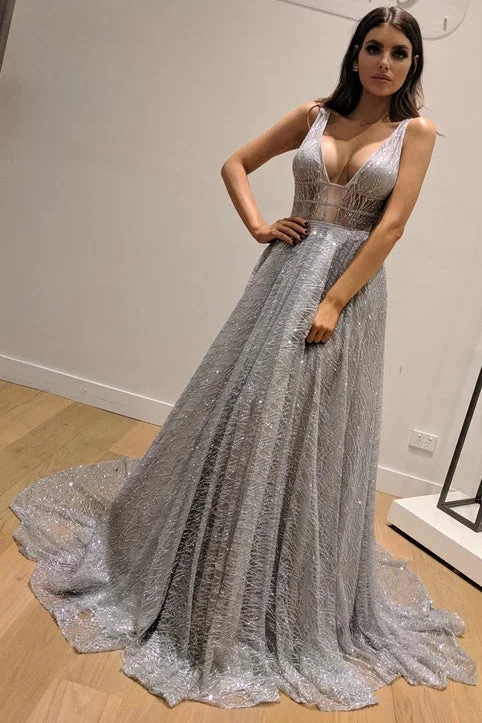 Don't Miss A Line Sleeveless Silver Backless Fashion Custom Unique Design Long Prom Dresses N2247