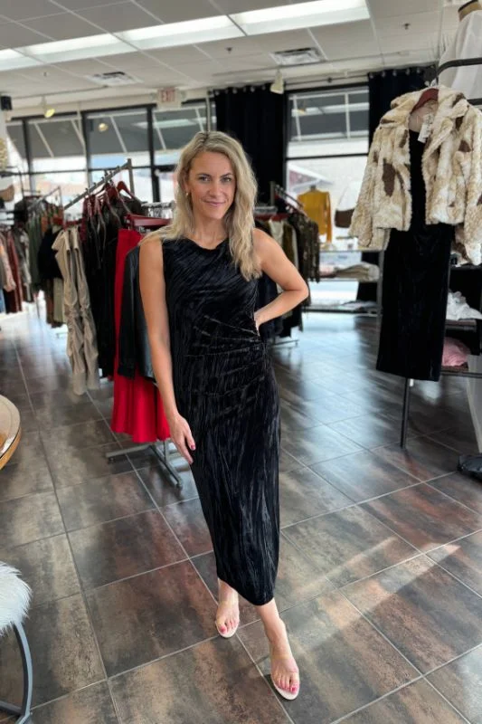 Deep Discounts Masterpiece Cowl Neck Velvet Midi Dress