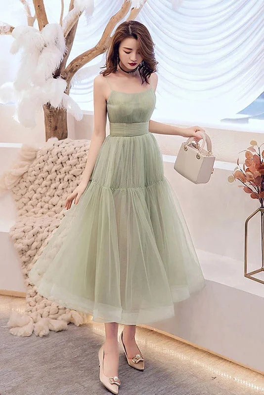 Massive Deals Green Tulle Spaghetti Strap Sleeveless Pleated Prom Dresses N2093