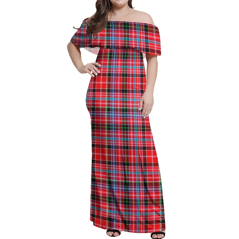 Members Only Aberdeen District Tartan Off Shoulder Long Dress