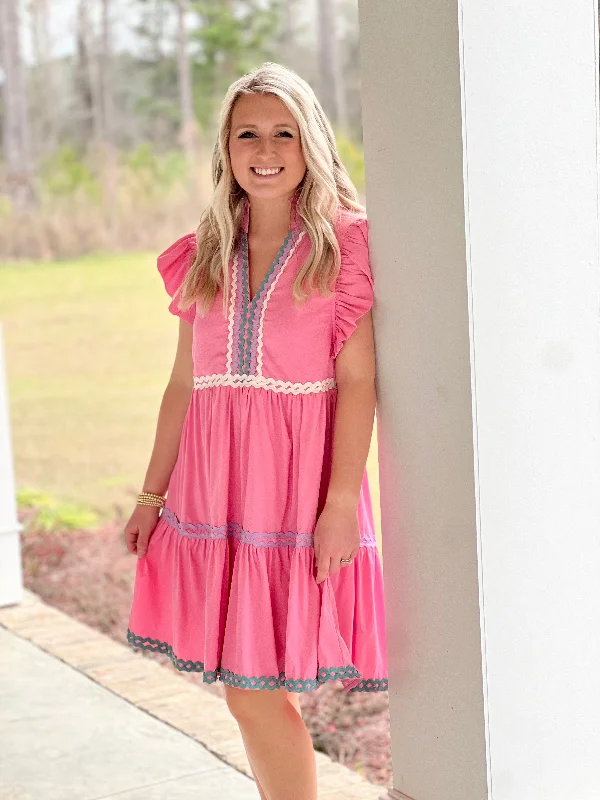 Best Bargains Entro Flutter Sleeve Dress w/Ric Rac Details