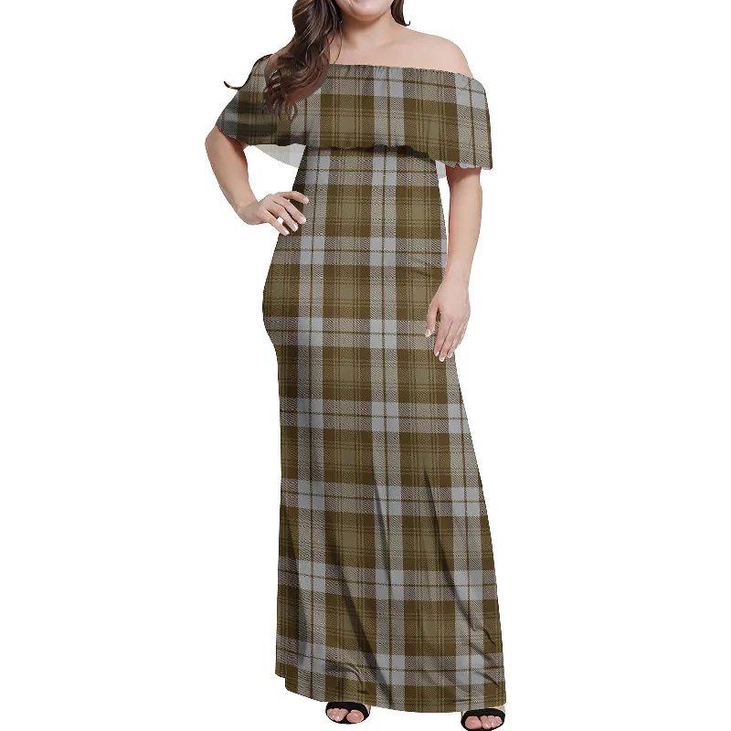 Steals and Deals Baillie Dress Tartan Off Shoulder Long Dress