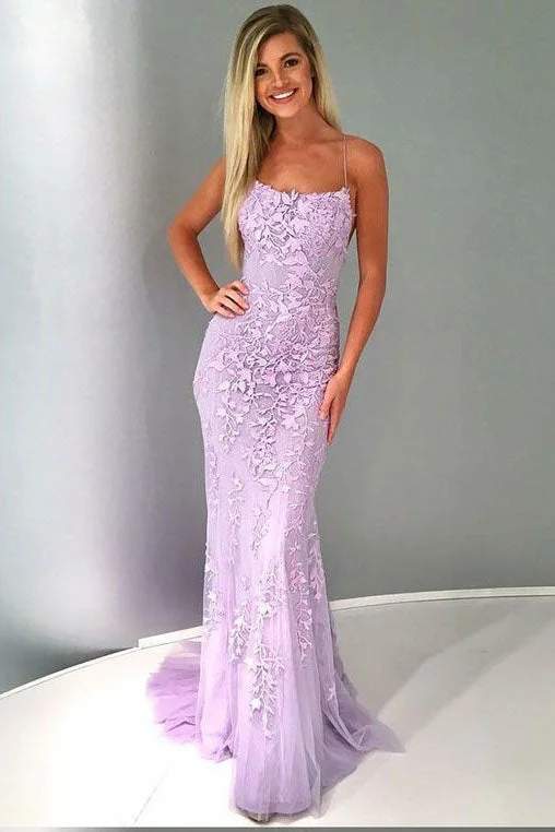 Daily Deals Spaghetti Strap Mermaid Lace Appliques Tulle Prom Dresses N1529