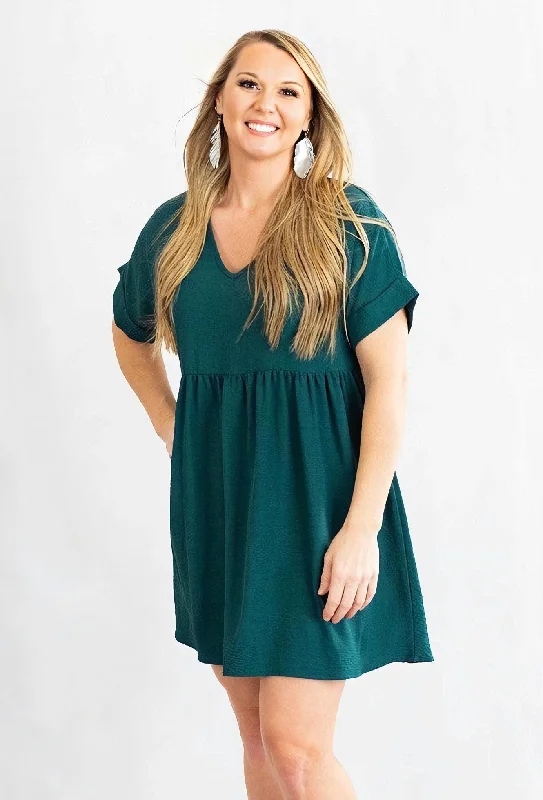 Price Drop Solid Rolled Sleeve Basic Babydoll Dress by Entro Clothing