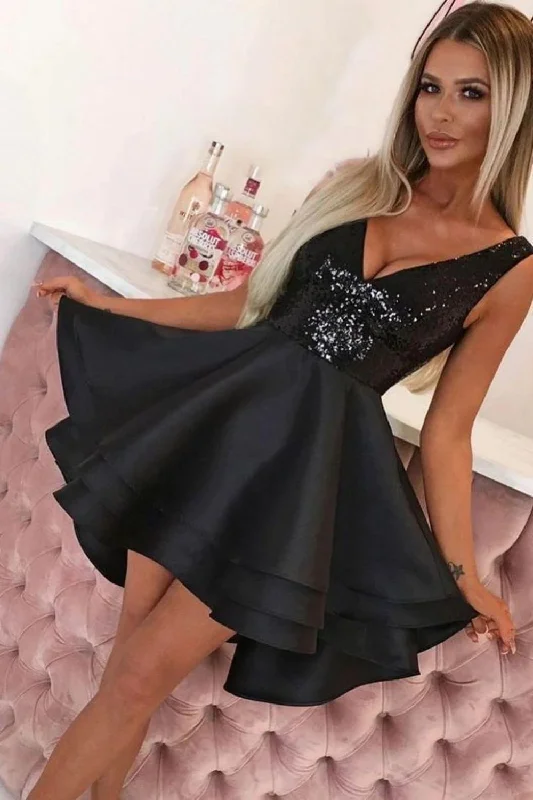 Markdowns Sexy A-line Black Homecoming Dress With Sequin Top