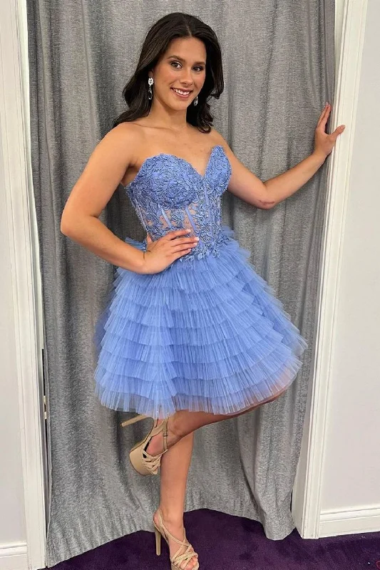 Act Now Stunning A-Line Sweetheart Lace Up Short Tiered Tulle Homecoming Dress